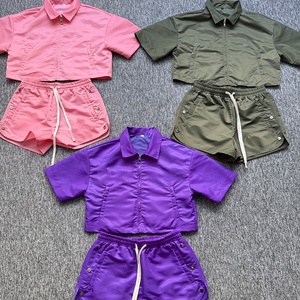 Nylon Shorts Tracksuit for Women Summer Casual Wear Two Piece Jogging Suit Custom High Quality Polyester Windbreaker Shorts Set - Product Image 1