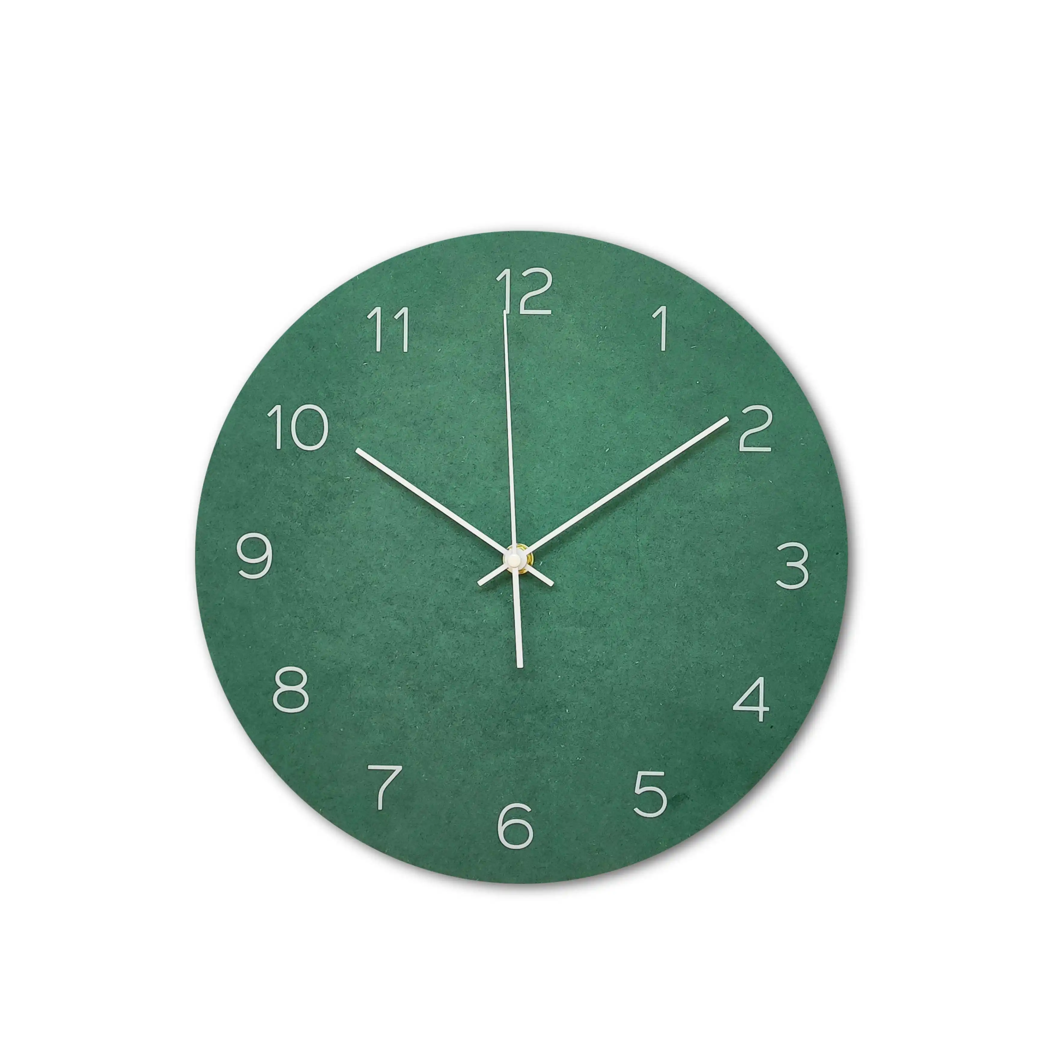 Wood Clock 12 Inches Customized Quartz Round Brief Number MDF Wooden Grass Green Wall Clock Analog Wanduhr Seina Kell