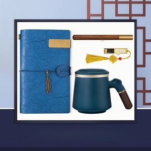 Elegant Chinese Style Ceramic Gift <b>Set</b> with <b>Notebook</b> <b>Pen</b> & USB Drive - Premium Corporate Souvenir Gift - Product Image 2