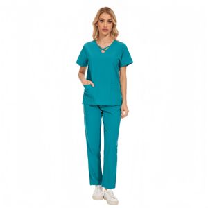 Commercio all'ingrosso della fabbrica Unisex morbido elastico tessuto dentale ospedale medico Scrub uniformi set Top + pantaloni dritti Scrub uniforme - Product Image 4
