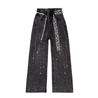 Jeans en denim pour filles Gallant Girls, logo personnalisé, strass, paillettes, jeans baggy pour filles, pantalons pour enfants de 8 à 13 ans