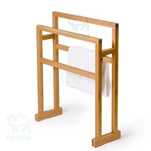 Moso Bamboo Double <strong>Towel</strong> Bar Stainless Steel <strong>Rail</strong> <strong>Wooden</strong> <strong>Towel</strong> Ladder With 2 <strong>Rails</strong> <strong>Wooden</strong> <strong>Towel</strong> Rack - Product Image 1