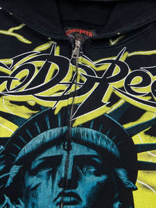 Sweat à capuche zippé de haute qualité, imprimé Statue de la Liberté, effet délavé et vieilli, style streetwear américain hip-hop sportif, collection Automne/Hiver 2026 - Product Image 4