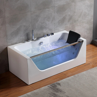 Luxueux Whirlpool Hydro Air Massage Baignoire Jet SPA pour Adulte avec Robinet De Douche LED Éclairage Salle De Bains Baignoire Verre Acrylique