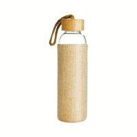 Botella de Agua Reutilizable Ecológica de Vidrio Borosilicato de 500 ml, Libre de BPA, Apta para Lavavajillas, con Tapa de Bambú y Funda de Yute, Unisex