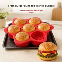 MIXWARES Ensemble de moules à hamburgers en silicone écologiques à 7 cavités, résistant aux hautes températures, antiadhésif, pour pain/gâteau, avec spatule