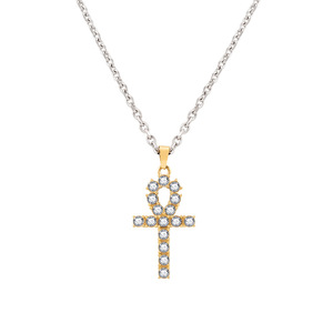 สร้อยคอจี้รูปกางเขนสำหรับผู้ชาย ชุบทอง ประดับเพชร ไทเทเนียมสตีล สายยาว สวมใส่ได้ทุกวัน ดีไซน์เรขาคณิต - Product Image 5