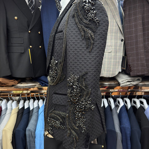 Tute da uomo 3 pezzi Slim Fit monopetto lusso smoking da sposa con strass per abbigliamento formale da sposo - Product Image 3