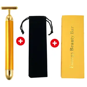 Beauty Bar 24k Golden Pulse Facial Massager,T-Shape Electric Sign Face Massage Tools for Sensitive Skin Face Pull Tight Firming