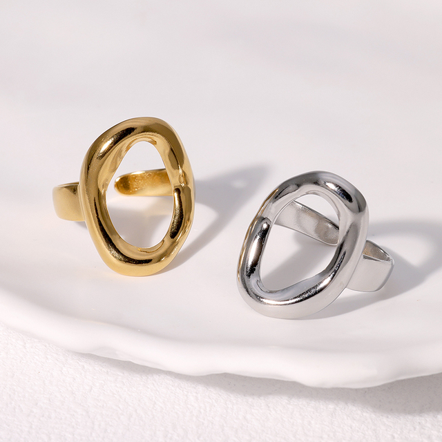 Fashionable Simple Geometric Ring for Women 18k Gold Plated Colorfast Minimalist Elegant Stainless Steel Adjustable Open Rings