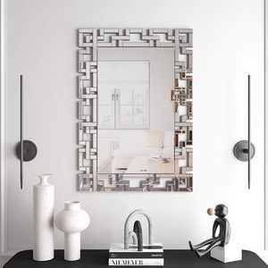 Modern European Living Room Wooden Decorative <b>Silver</b> Square <b>Wall</b> <b>Mirror</b> 4mm Thick Large Luxury Console USB Light Hanging - Product Image 2