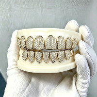 Grillz de luxe en argent sterling plaqué or, 10 dents supérieures et 10 dents inférieures, bijoux de mode hip-hop tendance pour rappeurs