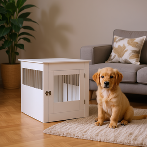 Cuccia per Cani in Legno Ingegnerizzato Bianco 25.4x31.5x28 Pollici, Elegante Cuccia per Animali Domestici, Arredamento da Interno per Razze Medie, Resistente - Product Image 2