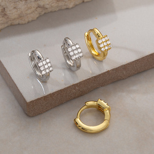 Geometric Cube Clip-on <b>Earrings</b> Gold Plated Copper Alloy Square Zircon <b>Ear</b> <b>Cuffs</b> For Women Fashion Jewelry - Product Image 3