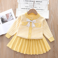 Mignonnes filles automne hiver tenue à manches longues Cardigan et jupe plissée ensemble Style solide décontracté princesse Look pour les enfants