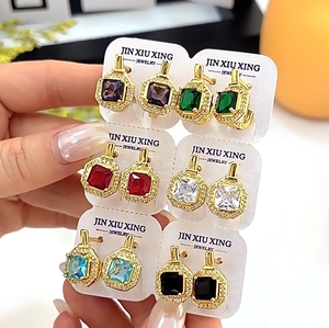 JXX renkli zirkon 24k altın kaplama pirinç küpe fasion roman tasarım toptan fiyat kadınlar için lüks küpe tasarım - Product Image 1