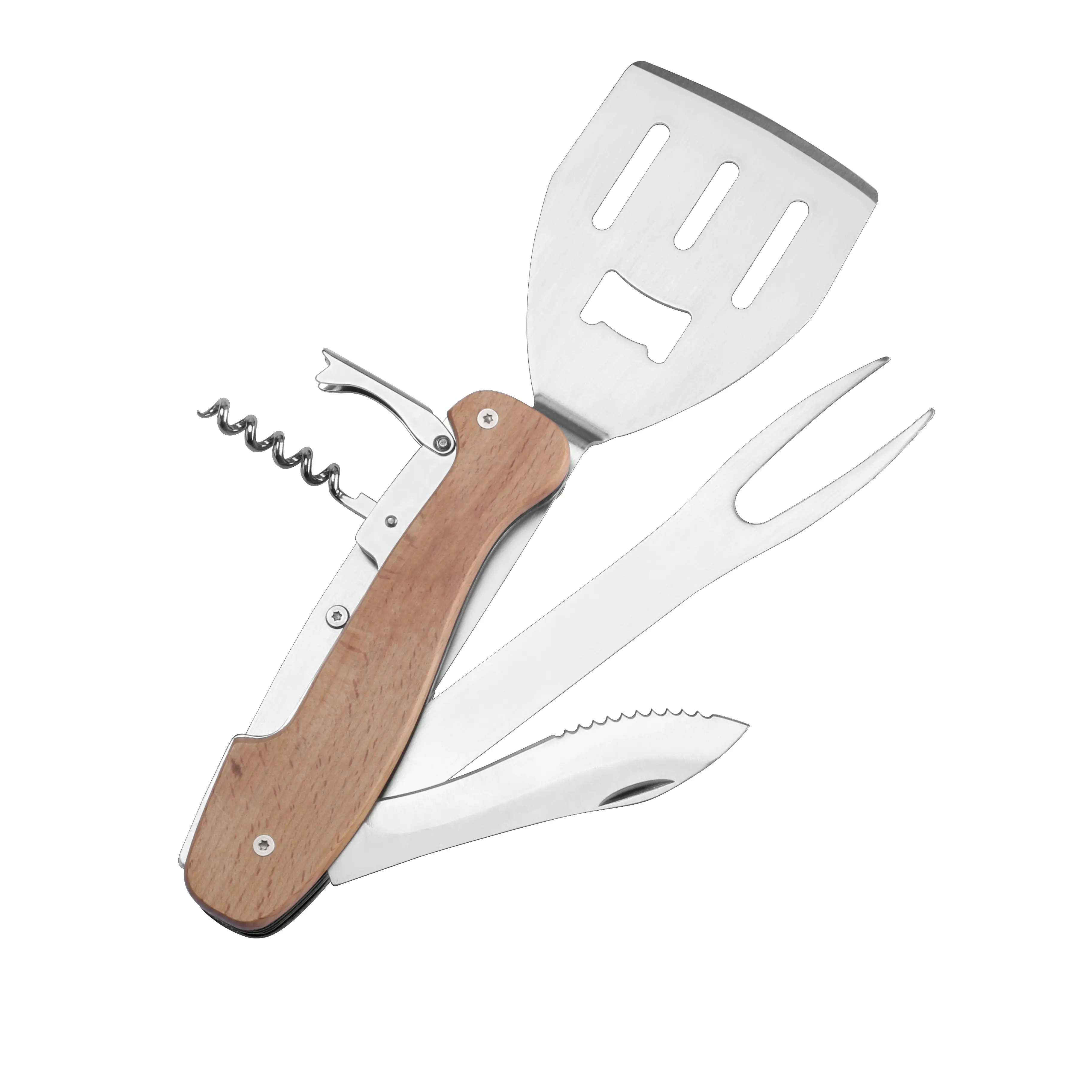 Afneembare Grillen Multitool Mes, Vork, Turner Opvouwbare Gebruiksvoorwerp Set Bbq Multi Tool