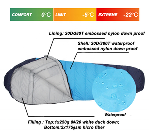 ถุงนอนน้ำหนักเบาสำหรับปีนเขา,ถุงนอนน้ำหนักเบามี0องศาสำหรับอากาศหนาวการตั้งแคมป์กลางแจ้ง - Product Image 4
