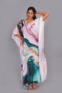 Caftán de Lujo para Mujer, Corte Holgado, Primavera-Verano, Satén con Estampado Floral, Transpirable, Cierre con Cordón, Ideal para la Playa, Excelente Precio - Product Image 4