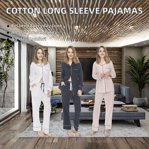 Ensemble de pyjama pour femmes en coton 100% à manches longues, taille plus, col rabattu, confortable, séchage rapide, respirant, vêtements de nuit décontractés - Product Image 2