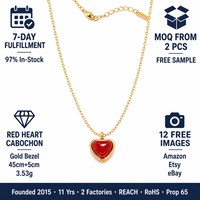 Collier tendance en acier inoxydable plaqué or 18 carats avec pendentif cœur rouge, vente en gros, livraison immédiate, accessoire de mode pour femme