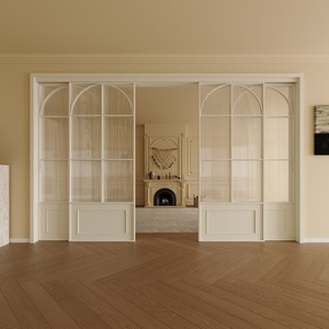 <span class=keywords><strong>Porte</strong></span> coulissante en verre rétro française à deux rails en alliage d'aluminium <span class=keywords><strong>Rail</strong></span> de suspension à trois maillons pour cloison de salon de cuisine - Product Image 1