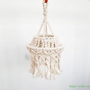 Abat-jour en macramé de Style Vintage 100% coton dentelle tenture murale à la main Boho respirant solide lustre tissé gland trame - Product Image 4