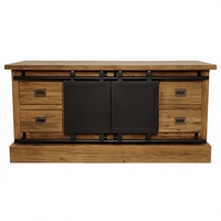 Buffet en bois industriel avec portes coulissantes en métal et 4 tiroirs, armoire de rangement