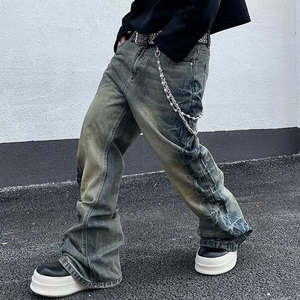 YUCE Wholesale Men's <strong>Hot</strong> Sale Baggy Jeans Stone Washed Retro Stacked <strong>Denim</strong> <strong>Pants</strong> Heavyweight Wide Leg Loose <strong>Denim</strong> Jeans - Product Image 5