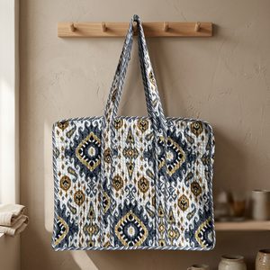 Boho Style Hand Printed Zipper Closure Lightweight Cotton <b>Tote</b> Bag | Washable for Office Weekend Market & Daily Carry - Product Image 3