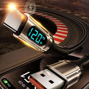 สาย6A ข้อมูล USB C PD120W ชาร์จเร็วจอแสดงผลดิจิตอลสำหรับ <span class=keywords><strong>iPhone</strong></span> 15 16 17 Pro maxxiaomi <span class=keywords><strong>Samsung</strong></span> - Product Image 3
