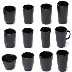 Tasses en mélamine pour restaurants commerciaux, tasses à thé et à fondue en imitation porcelaine, tasses en plastique anti-chute, noires - Product Image 1
