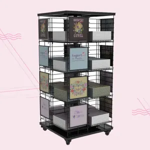 Create Positive Shopping Experience Floor Stand Book Letuo Magazine Retail Metal Display Rack Store Shelf Display Unit On Wheels
