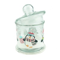 Pot en verre rond à large ouverture de 800 ml avec transfert thermique, intérieur en plastique, décalcomanie de Noël, couvercle en verre pour une utilisation en cuisine, pour le stockage des aliments