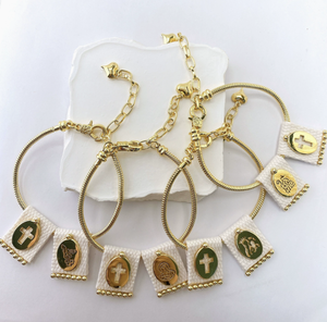 Pulsera <span class=keywords><strong>de</strong></span> dijes trenzada a mano <span class=keywords><strong>de</strong></span> moda, pulsera <span class=keywords><strong>de</strong></span> dijes con forma <span class=keywords><strong>de</strong></span> Virgen María, San <span class=keywords><strong>Benito</strong></span>, religión/<span class=keywords><strong>cruz</strong></span>/corazón - Product Image 3