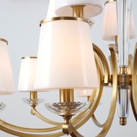 Lustre en cuivre et laiton sur mesure, design moderne et luxueux, abat-jour en verre blanc, luminaire suspendu pour salle à manger, salon, fait main
