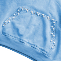 Sweat à capuche streetwear pour hommes en molleton de coton épais, personnalisé, bleu délavé, orné de perles et de strass, coupe ample, vente en gros