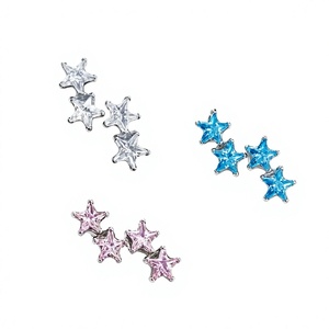 Clous d'oreilles minimalistes en titane avec zircon étoile filante, 4 pièces, à filetage externe, bijoux de corps, piercings - Product Image 1