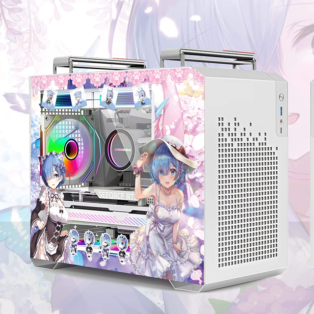 Portable Anime MicroATX Vertical Computer Case Small Form Factor with 240mm Liquid Cooler Support for ITX