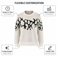Pull en maille jacquard géométrique personnalisé OEM pour femme, col rond, en polyester, vente en gros