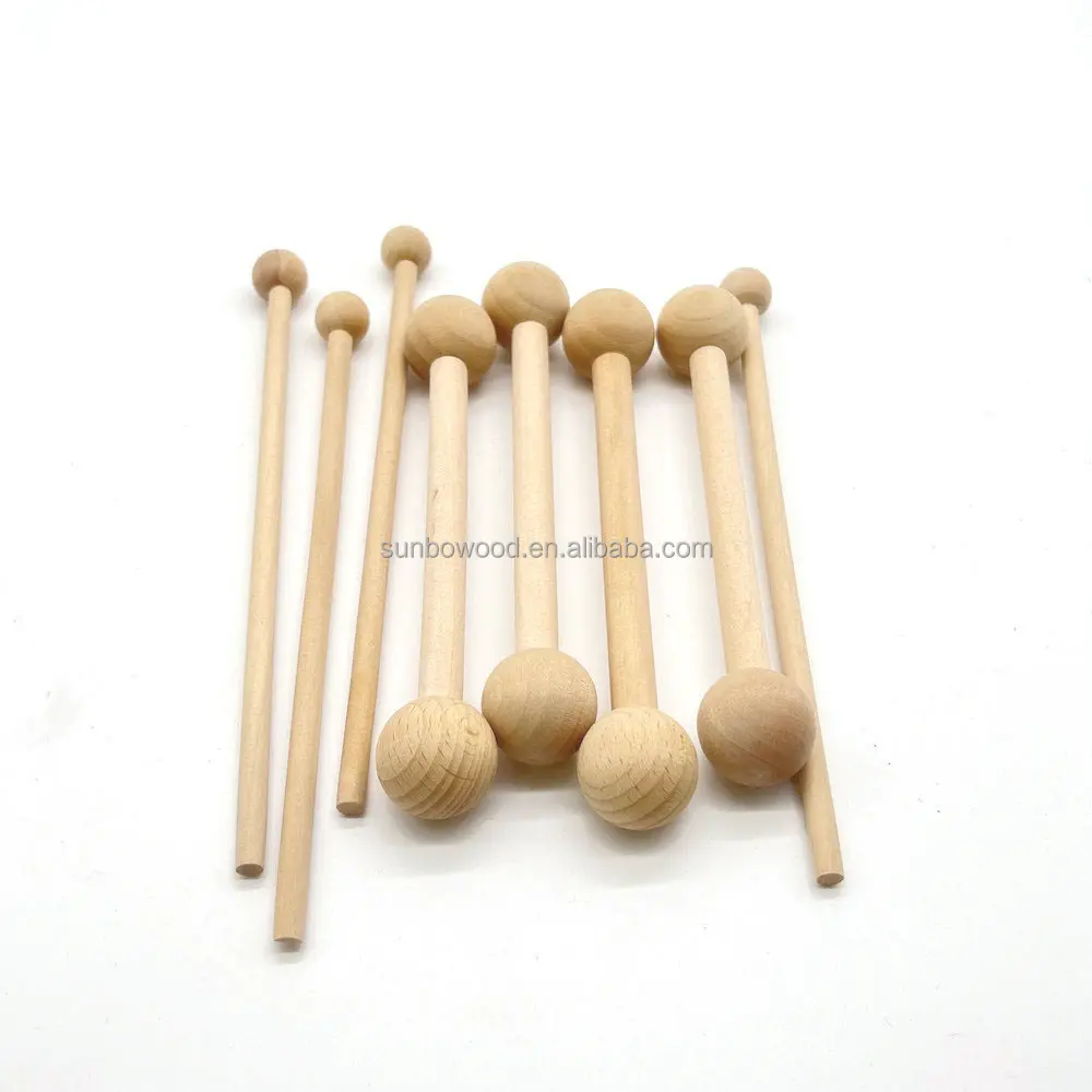 wholesale wood dowel and rods birch wood dowel with ball Mini drumstick wooden hammer toy ball stick