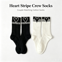Chaussettes en coton à rayures cœur pour couple, chaussettes mi-mollet texturées jacquard unisexe, chaussettes décontractées quotidiennes, motif personnalisé OEM