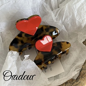Oradour personalizado al por mayor de lujo coreano lindo en forma de amor pinza para el cabello acetato fino cabello mujeres niñas ligero ajustable alto - Product Image 3