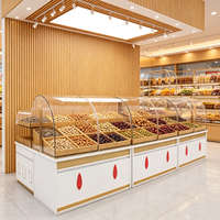 Vitrine de présentation complète sur mesure pour magasin de noix grillées, comptoir îlot pour fruits secs, étagères en bois massif pour magasin de snacks, fabrication usine