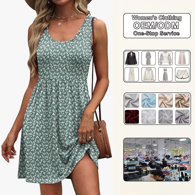 2026 Summer New Europe and America Cross Border Women's Floral Sleeveless A- Line Dress Casual Pocket Sundress