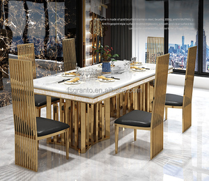 Juego de Comedor Más <span class=keywords><strong>Popular</strong></span> de Acero Inoxidable Dorado con Mesa de Mármol y Sillas - Product Image 1