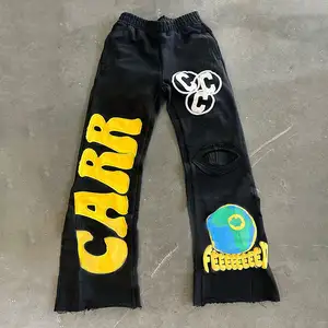 Streetwear Jean Pant Heavyweight Cotton Embroidery Applique Patches Baggy Stacked Sweatpants Vintage Custom Denim Pants For Men