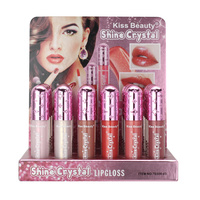 Gloss à lèvres brillant cristallin Kiss Beauty 5 ml, vente en gros, OEM, étiquette privée personnalisée, maquillage cosmétique, gloss à lèvres pailleté