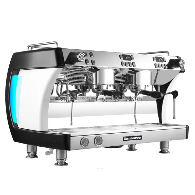 Koffie Winkel Professionele Espresso Twee Hoofd Semi Auto Cappuccino Machine Zwart Rood Body Koper