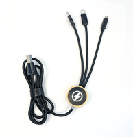 Kabel USB 3-in-1 Anyaman Nilon LED Glow dari Kayu Bambu Ramah Lingkungan Grosir, Pengisian Cepat 1 ke 3, LOGO Kustom, Hadiah Pameran